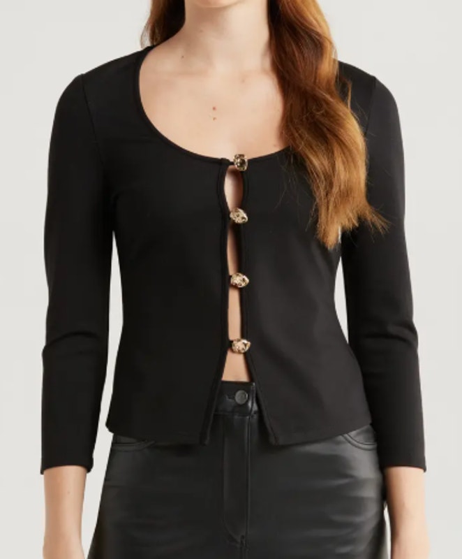 New Reformation Owen Knit Top, Black Size Medium